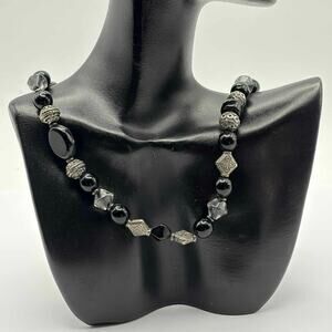 Silver & Black Beaded Necklace